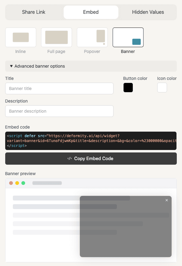 Banner embed options