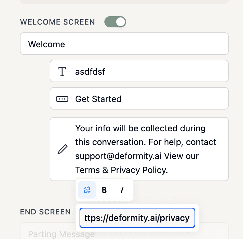 Editing legal disclosure text links or styles