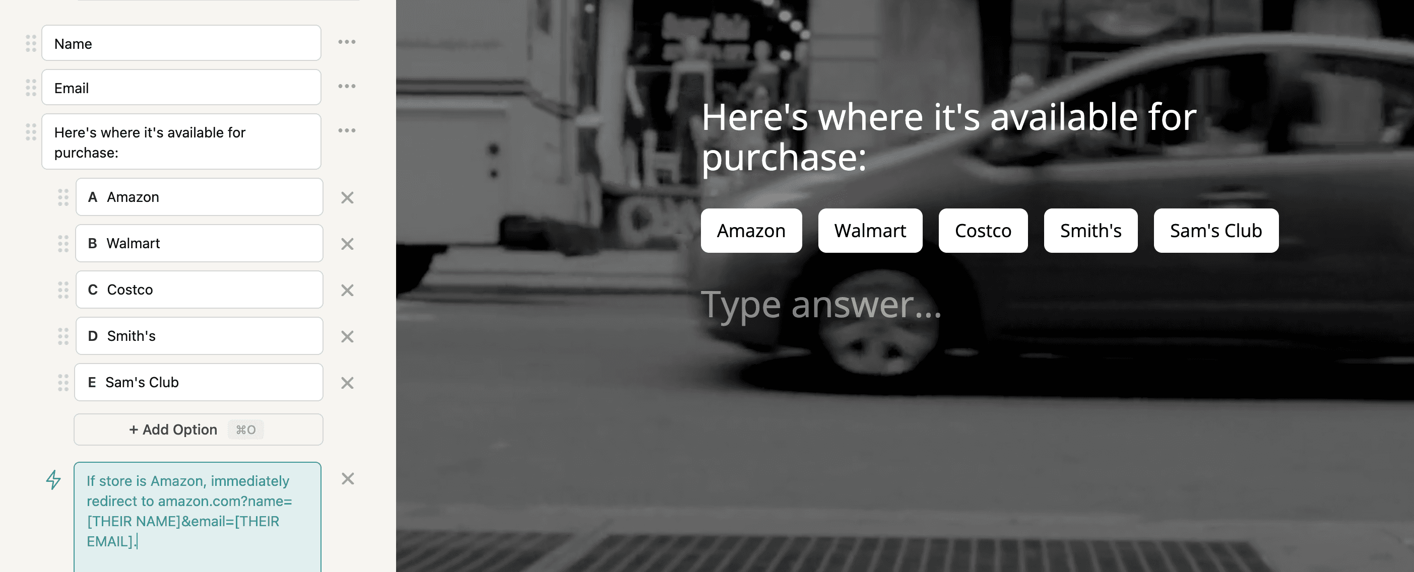 Example of using variables to redirect to a URL with existing data passed in