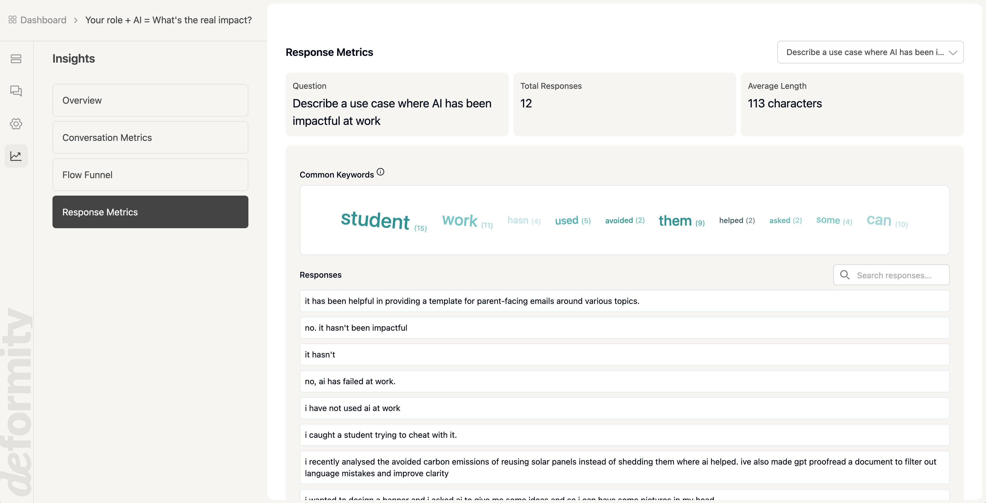 Example response metrics dashboard