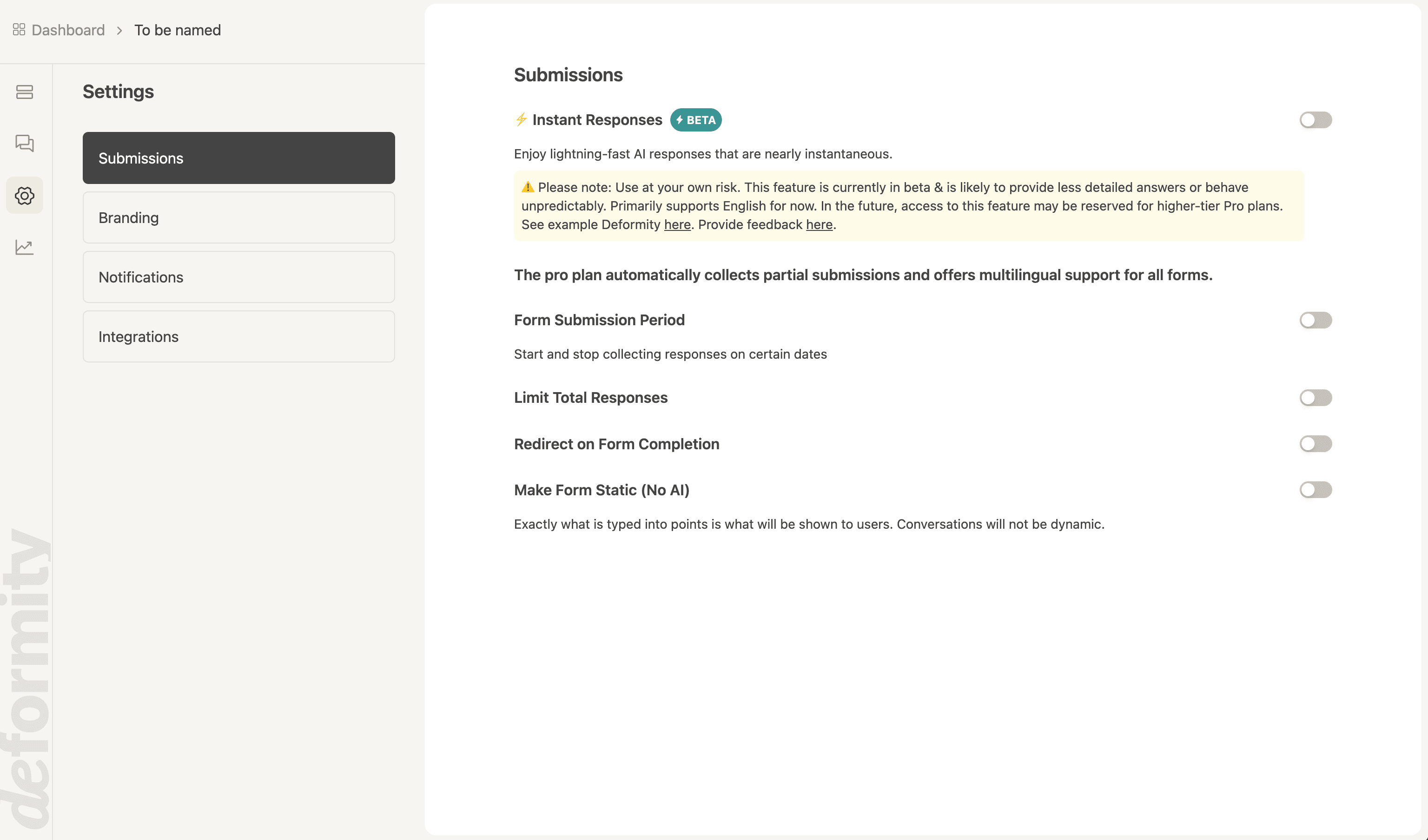 Where you can toggle instant responses on inside Settings