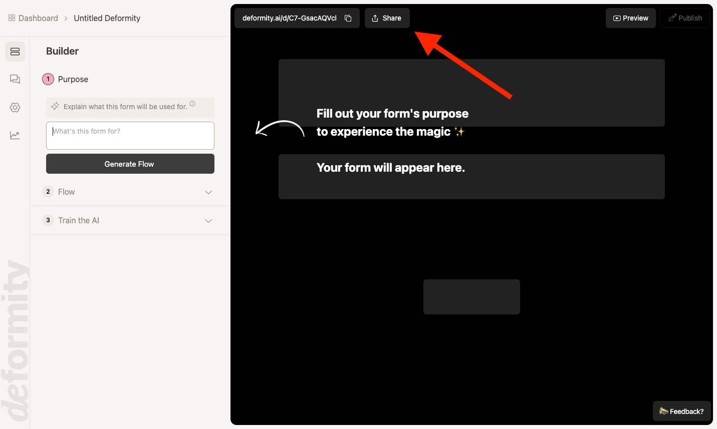 The share button inside of the Deformity builder