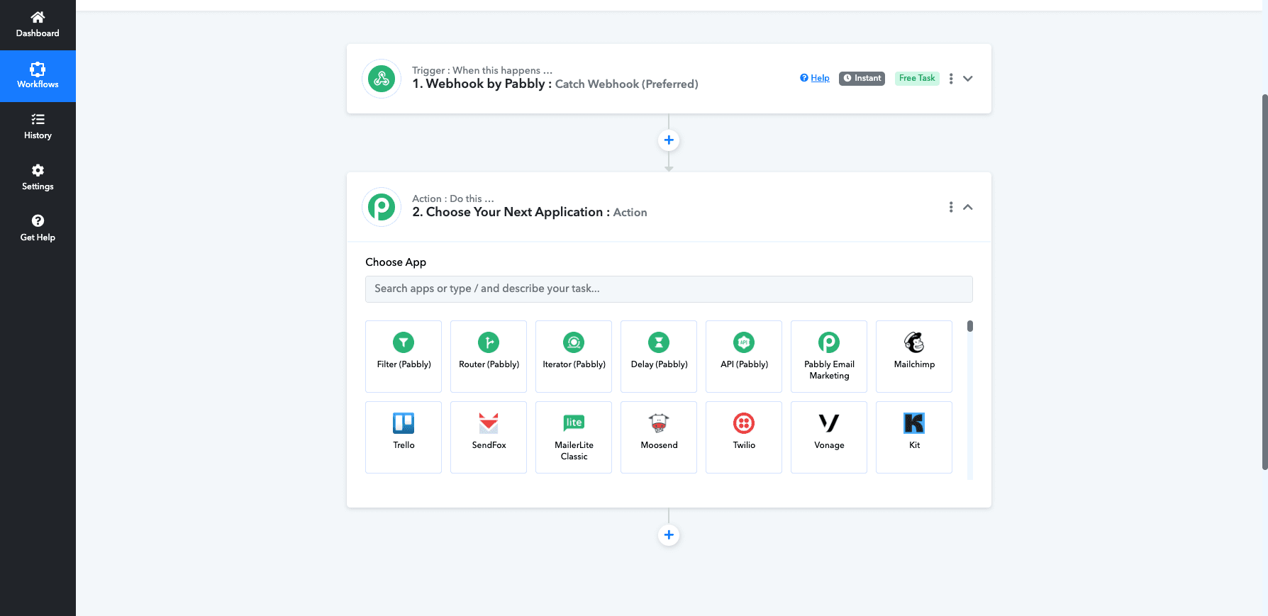 Choose actions in Pabbly