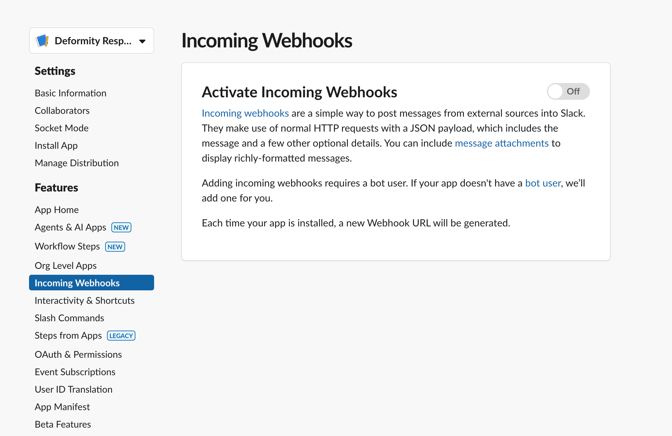 Navigate to incoming webhooks.