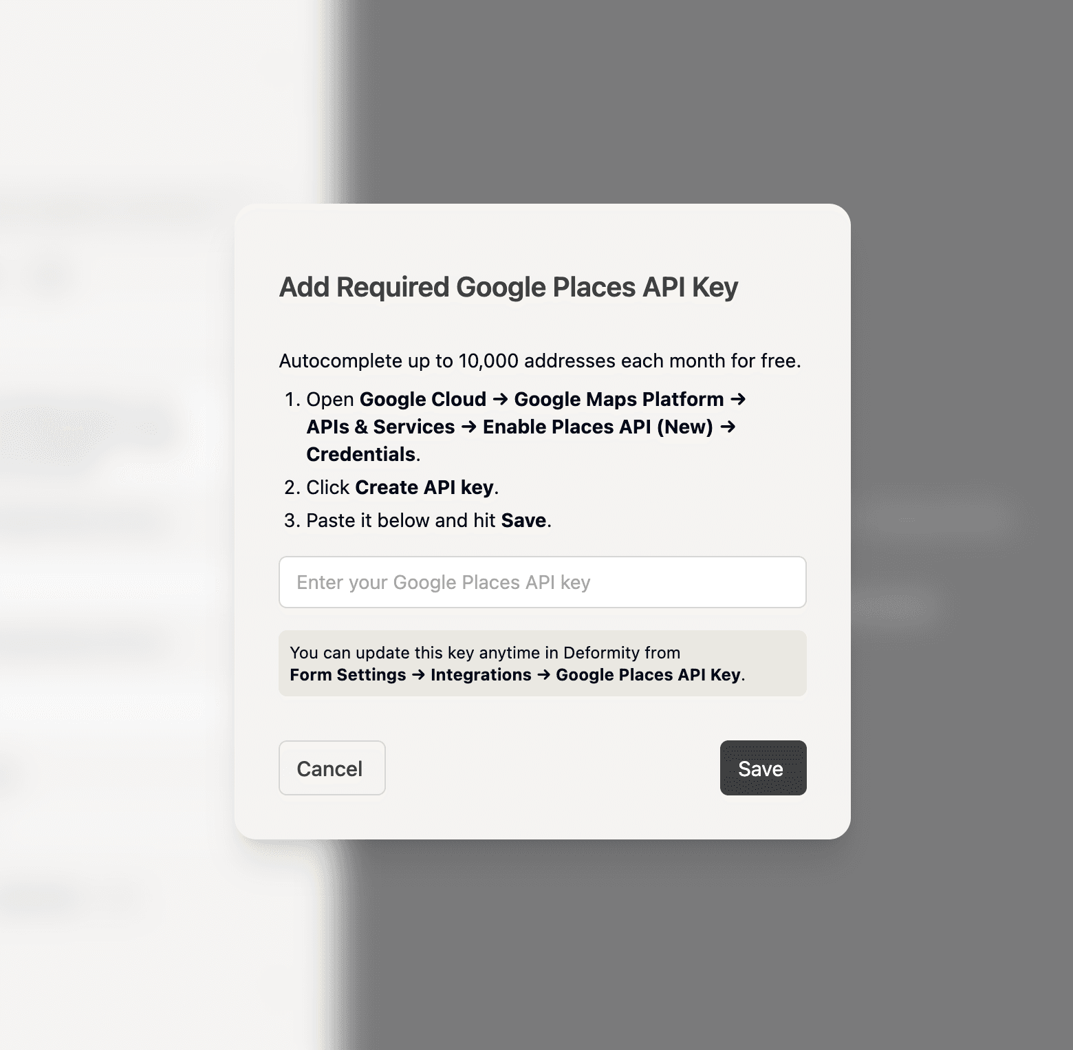 Where to add the Google Places API key
