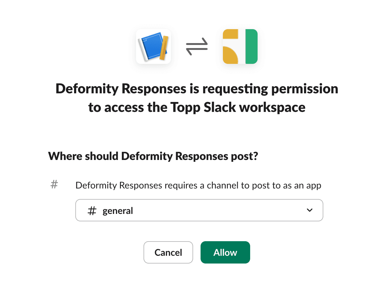 Choose which channels your Slack app should post in.