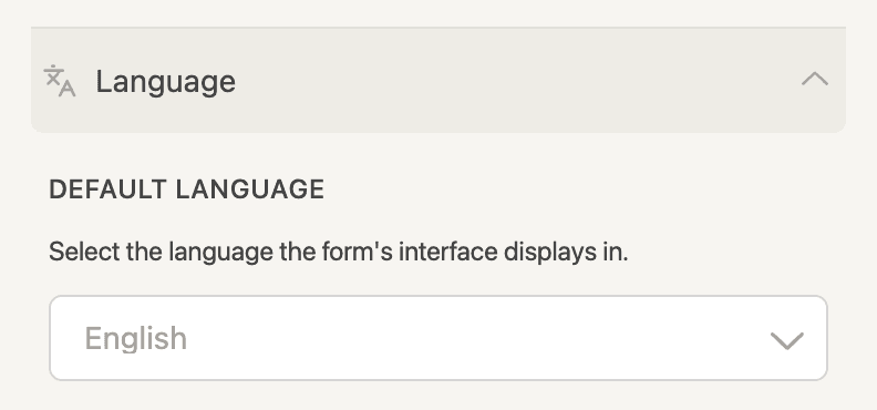 Setting a default language for your form in Settings