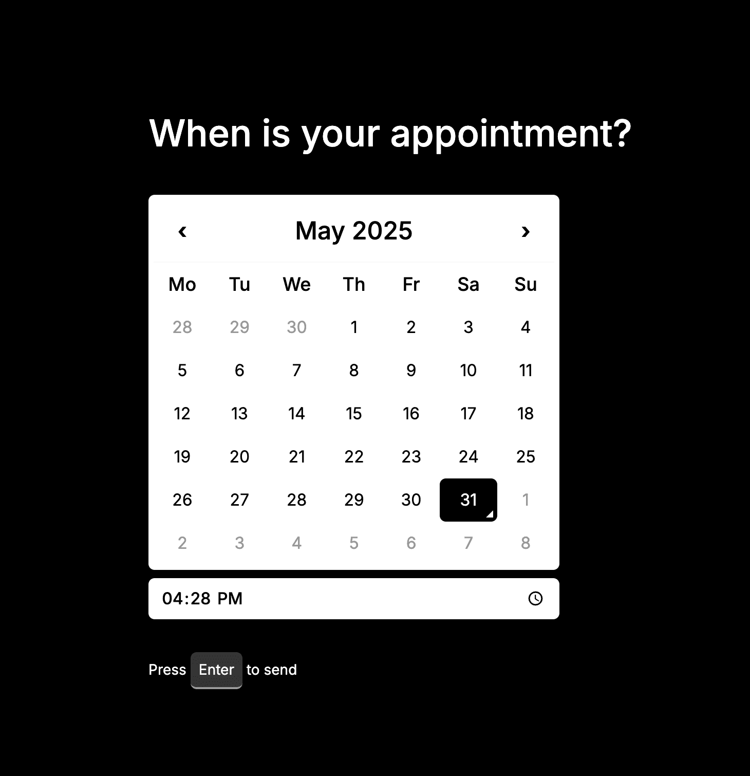 An example of the date / time question type