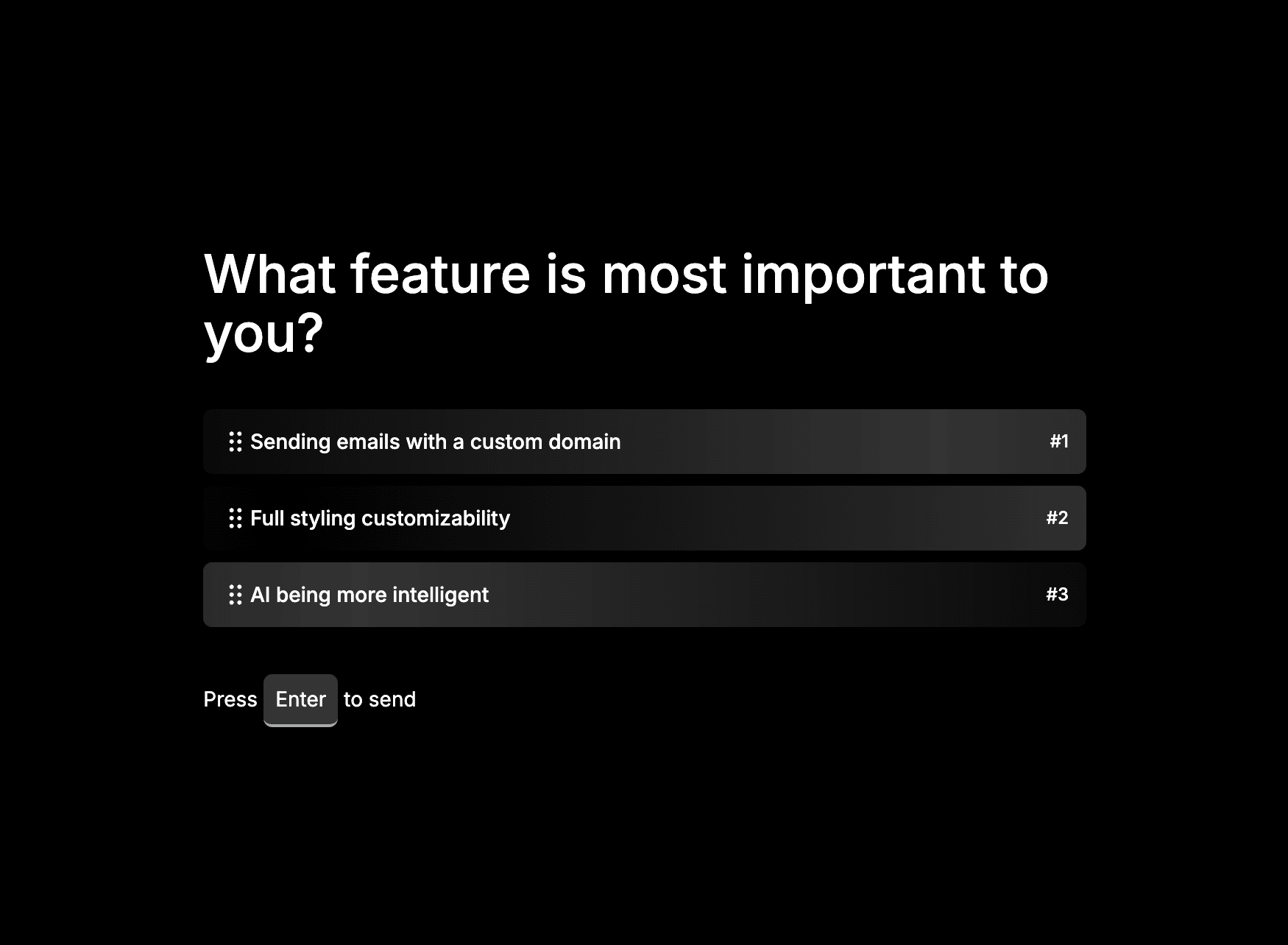 An example of the ranking question type