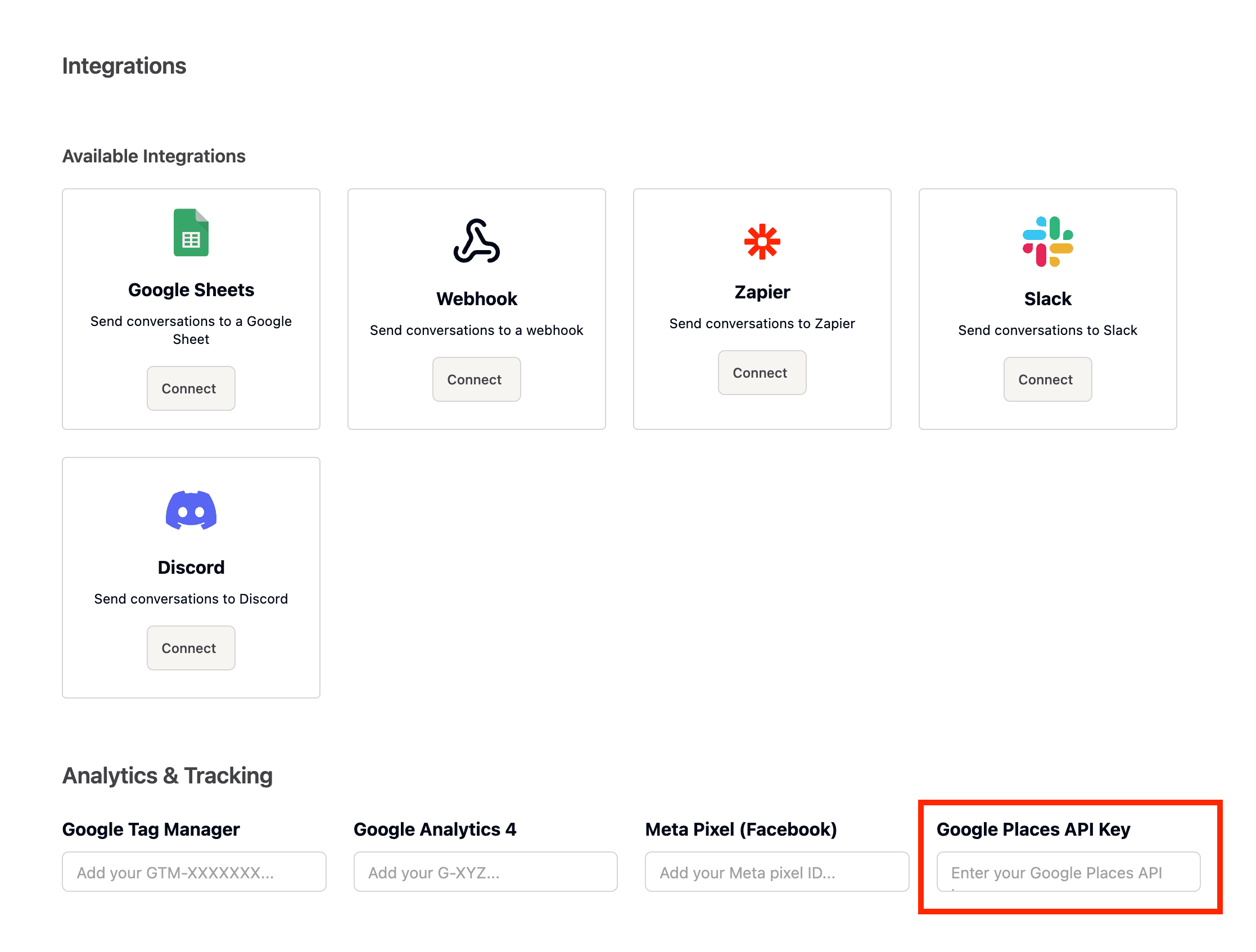 Where to add the Google Places API key