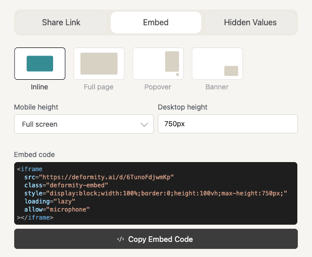 Inline embed options