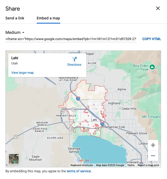 Google Maps share modal where you get the link