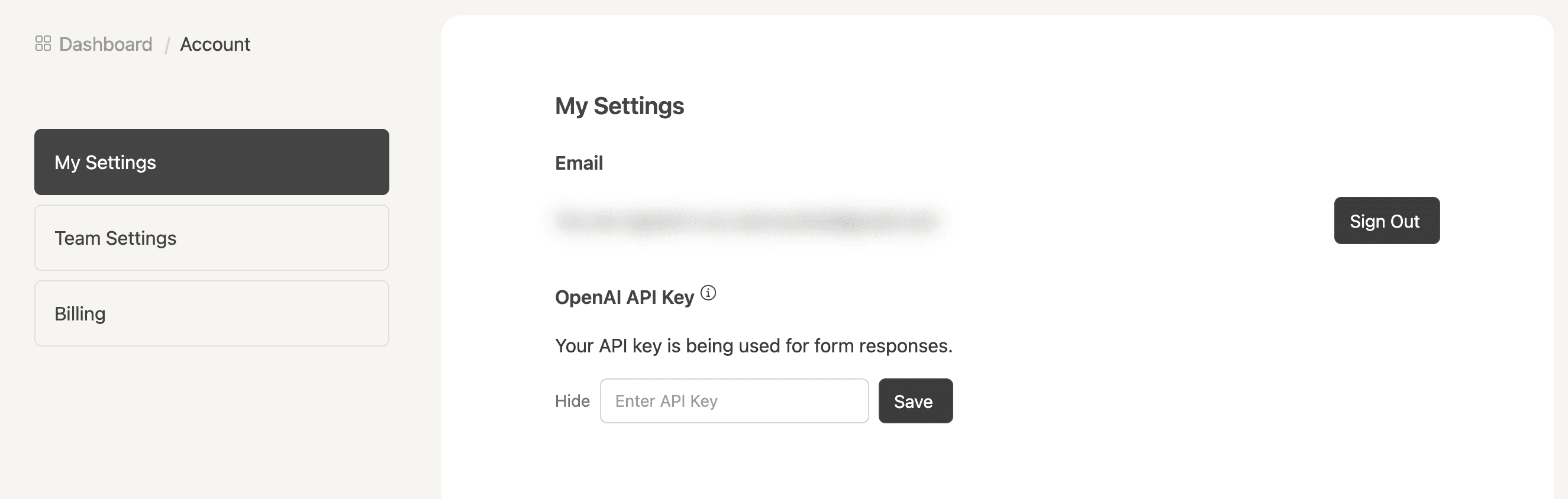 Add OpenAI API key form field