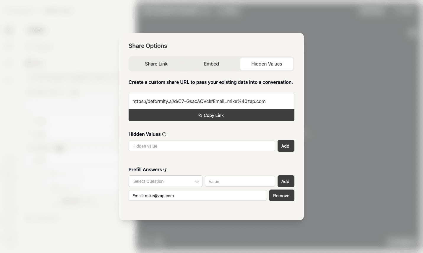 The share button inside the Deformity builder