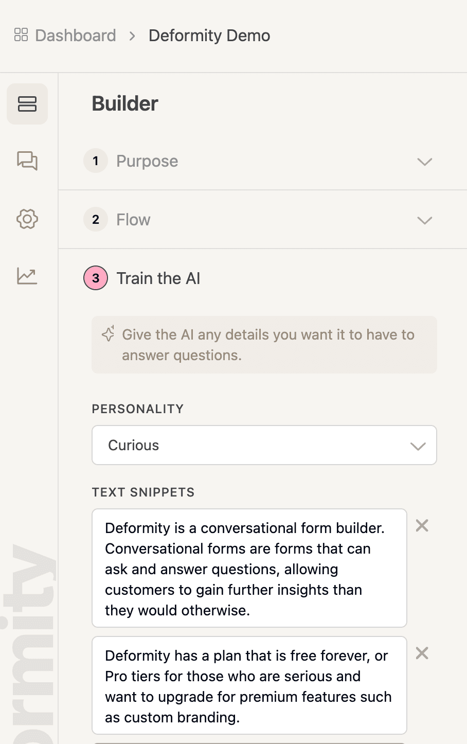 Add snippets to guide the AI to best answer questions