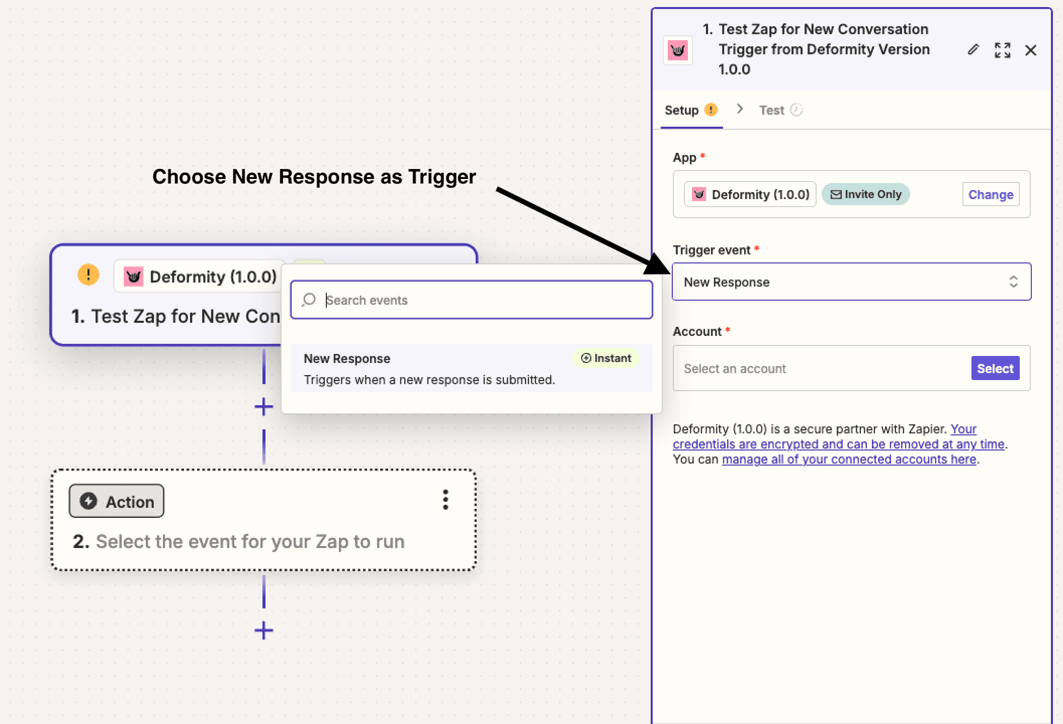 Choosing 'New Response' as the trigger event