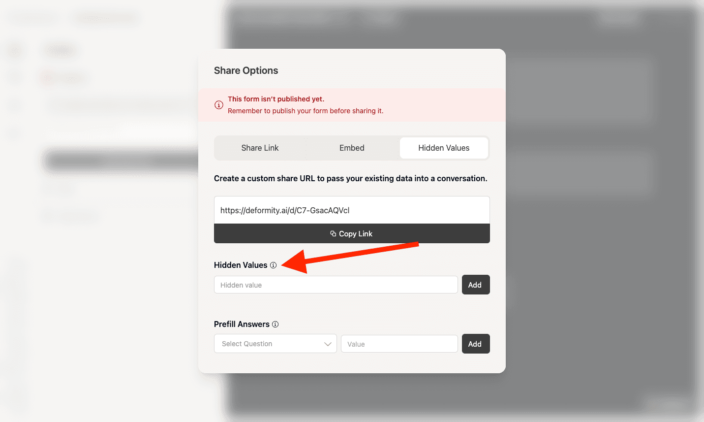 Creating a new hidden field in the conversation settings