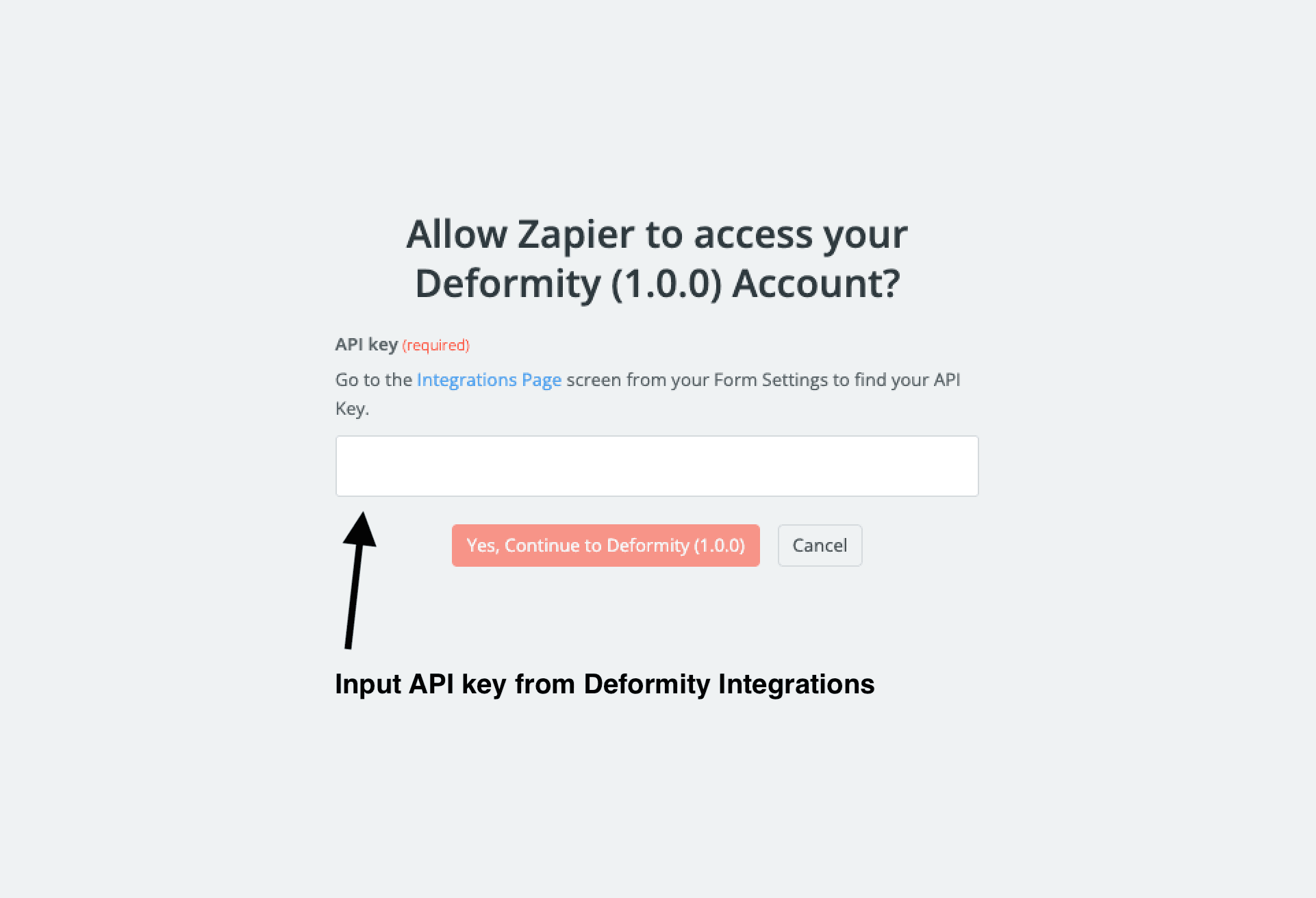 Zapier prompts to connect to Deformity