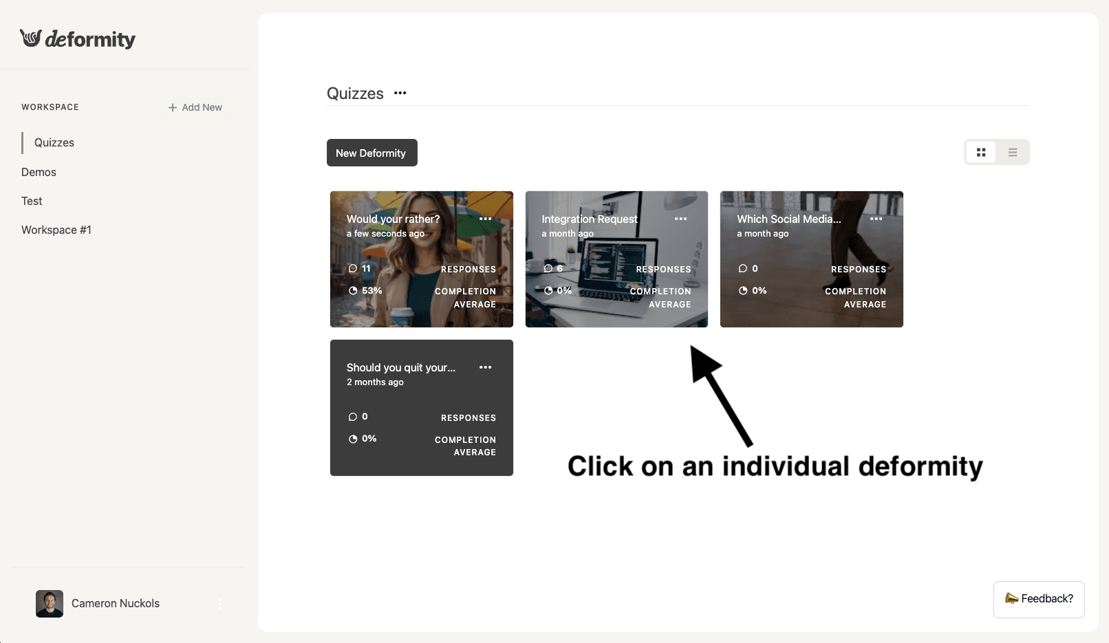 Selecting the form in Deformity