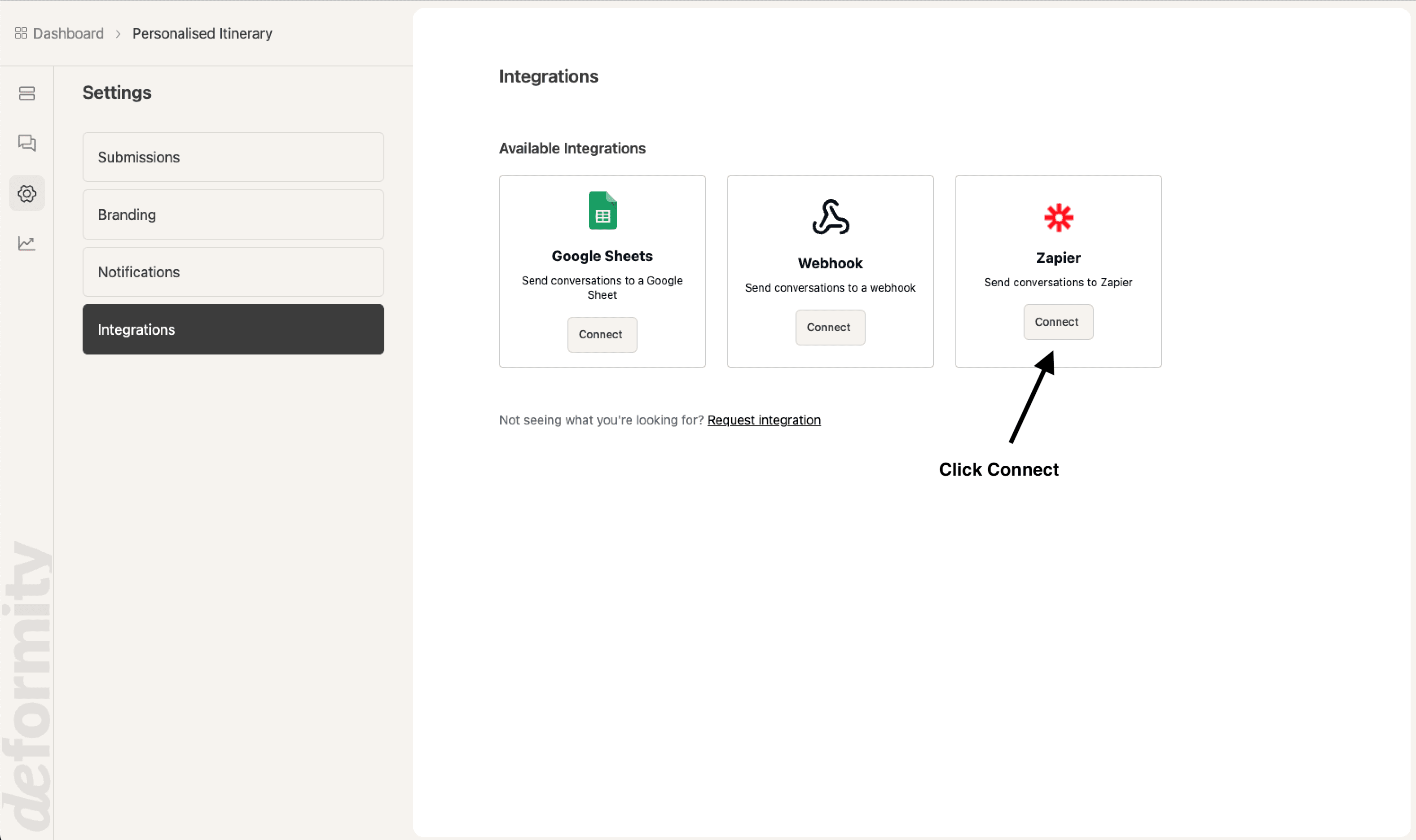 Accessing Zapier integration in Deformity
