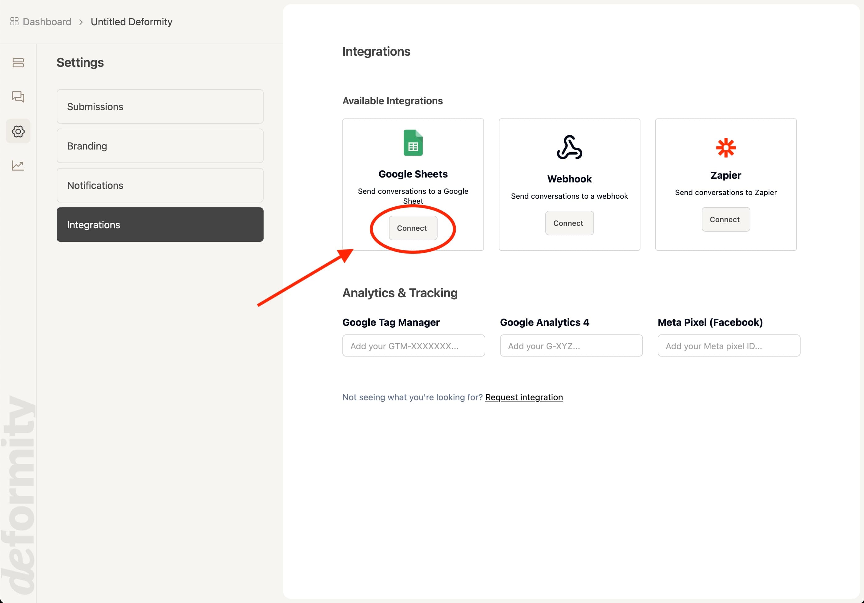 Connecting to Google Sheets from Settings in a Deformity