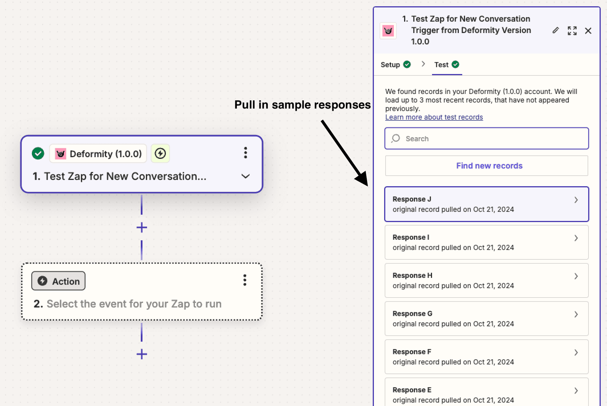 Testing the trigger in Zapier